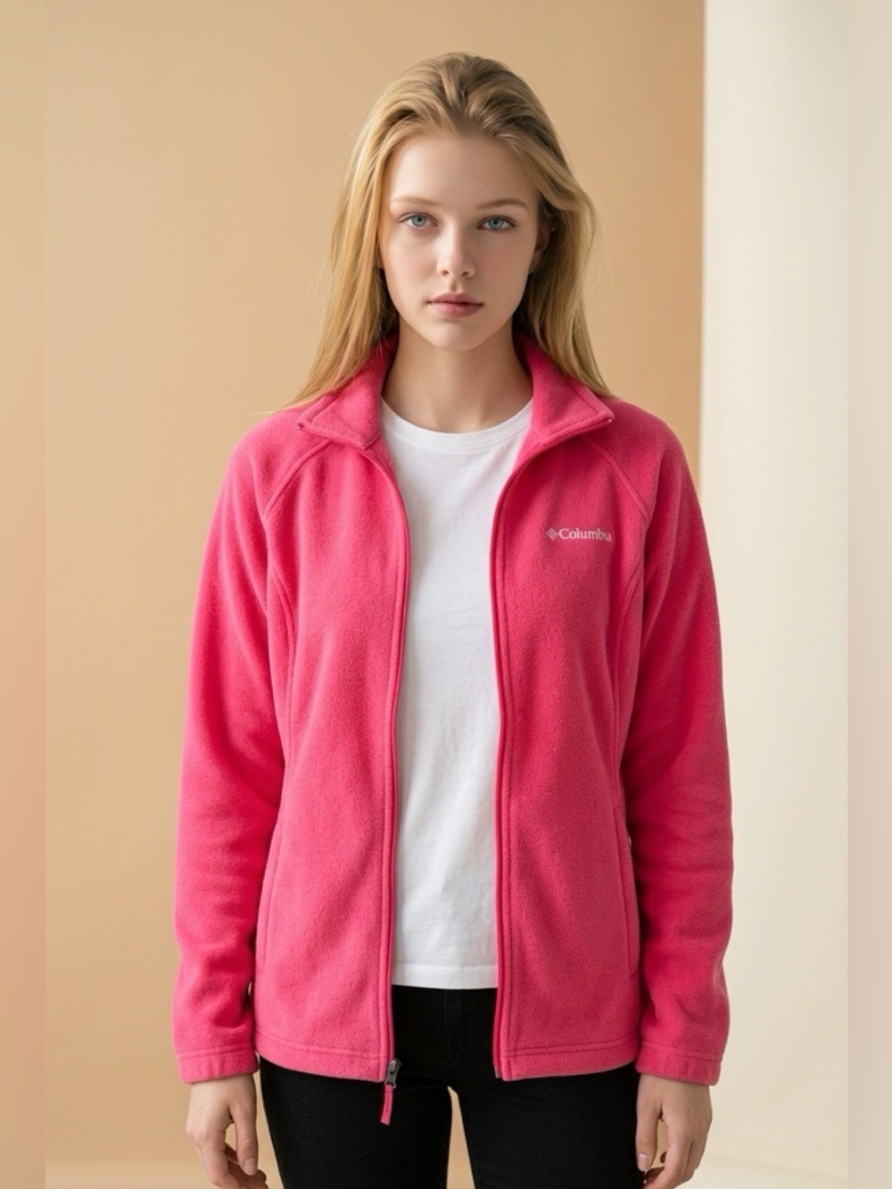 Columbia Girls Pink Fleece Jacket XL (18/20) Full Zip Lightweight